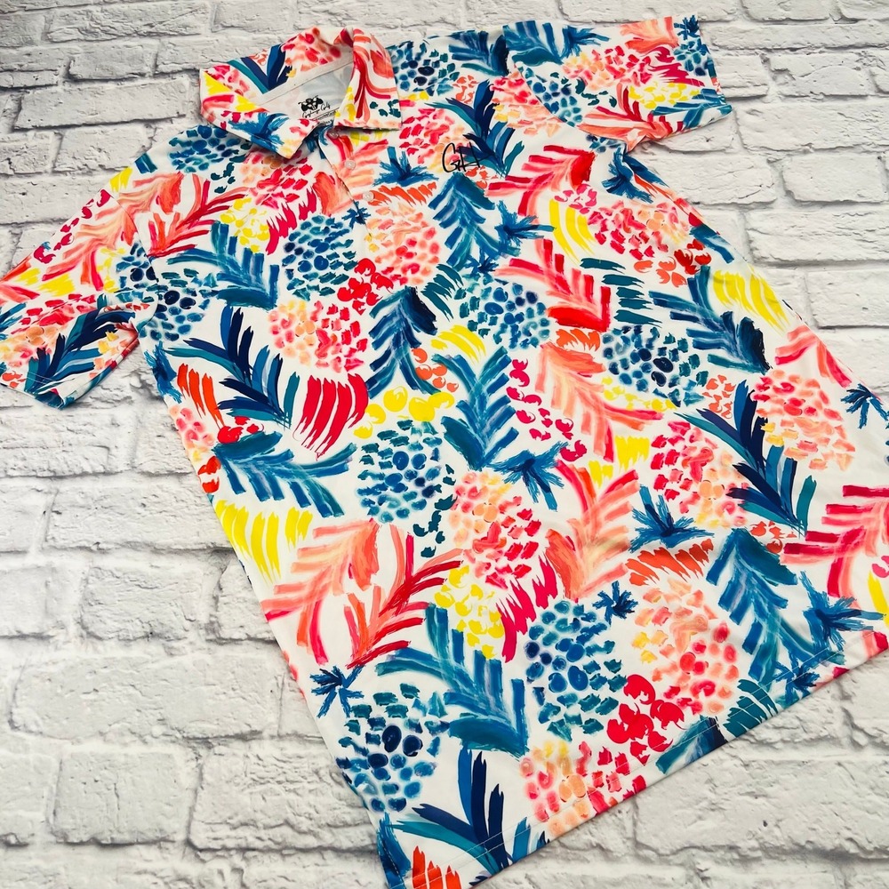 GASHOUSE GOLF Men's Pineapple Paradise Polo Shirt Large Multicolor Short Sleeve